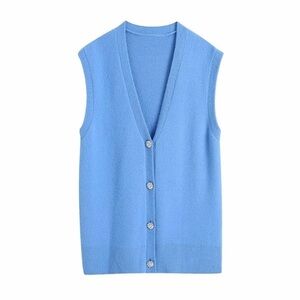 Blue V-Neck Button Sweater Vest